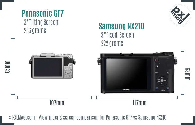 Panasonic GF7 vs Samsung NX210 Screen and Viewfinder comparison