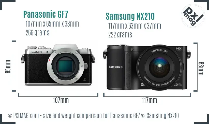 Panasonic GF7 vs Samsung NX210 size comparison