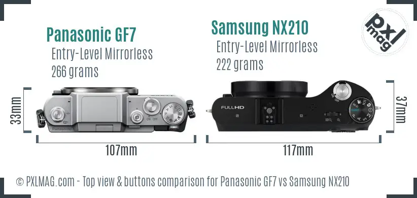 Panasonic GF7 vs Samsung NX210 top view buttons comparison