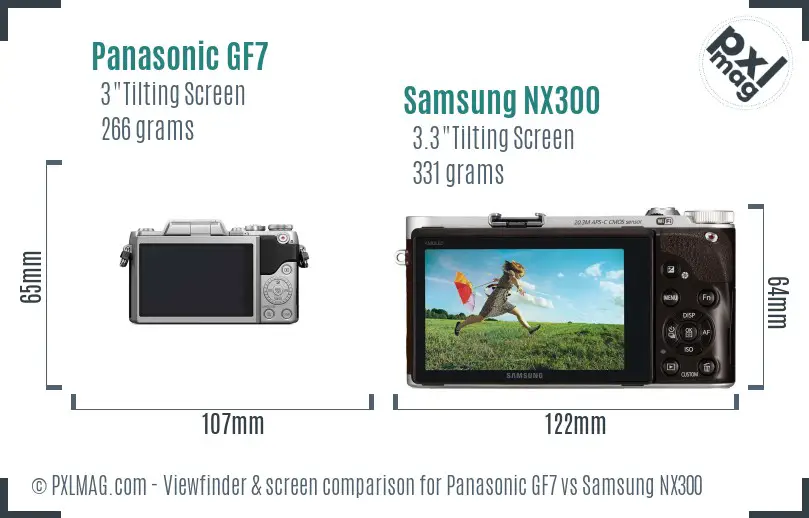 Panasonic GF7 vs Samsung NX300 Screen and Viewfinder comparison