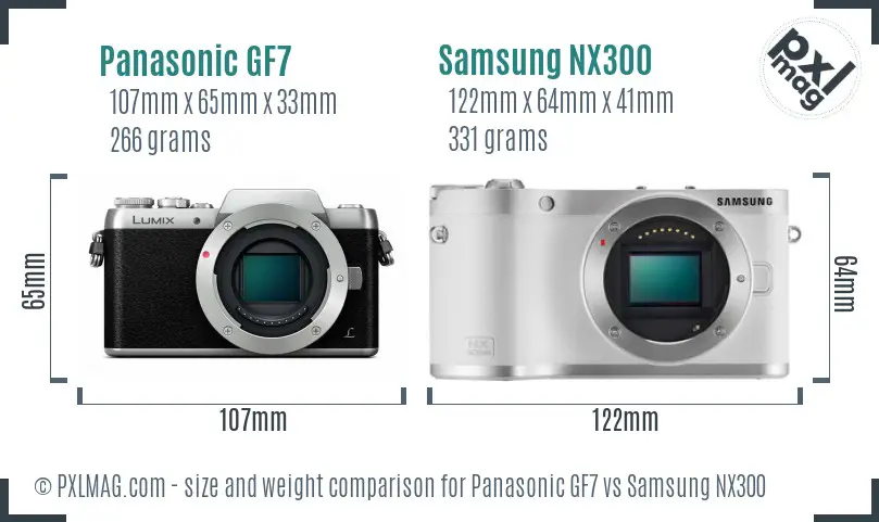 Panasonic GF7 vs Samsung NX300 size comparison