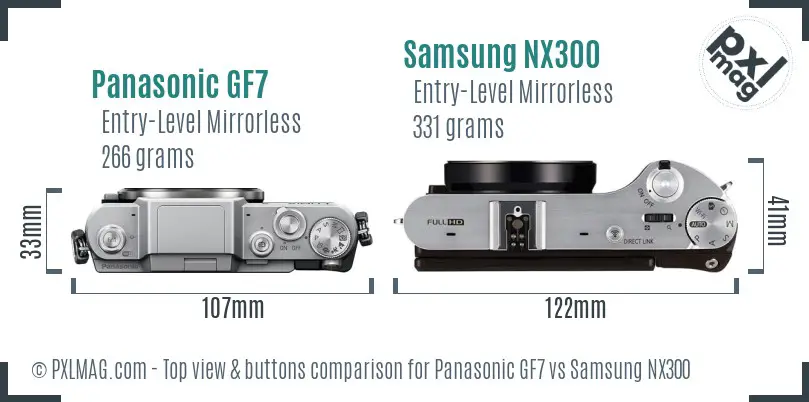 Panasonic GF7 vs Samsung NX300 top view buttons comparison
