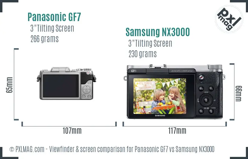 Panasonic GF7 vs Samsung NX3000 Screen and Viewfinder comparison