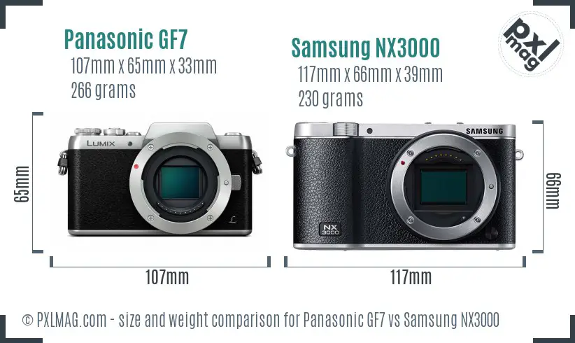 Panasonic GF7 vs Samsung NX3000 size comparison