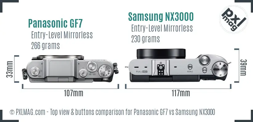 Panasonic GF7 vs Samsung NX3000 top view buttons comparison