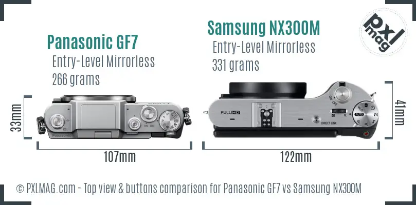 Panasonic GF7 vs Samsung NX300M top view buttons comparison