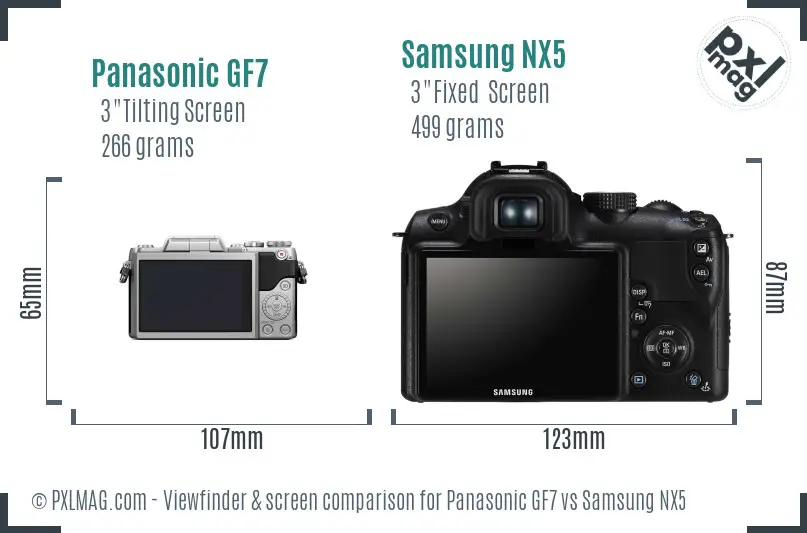 Panasonic GF7 vs Samsung NX5 Screen and Viewfinder comparison