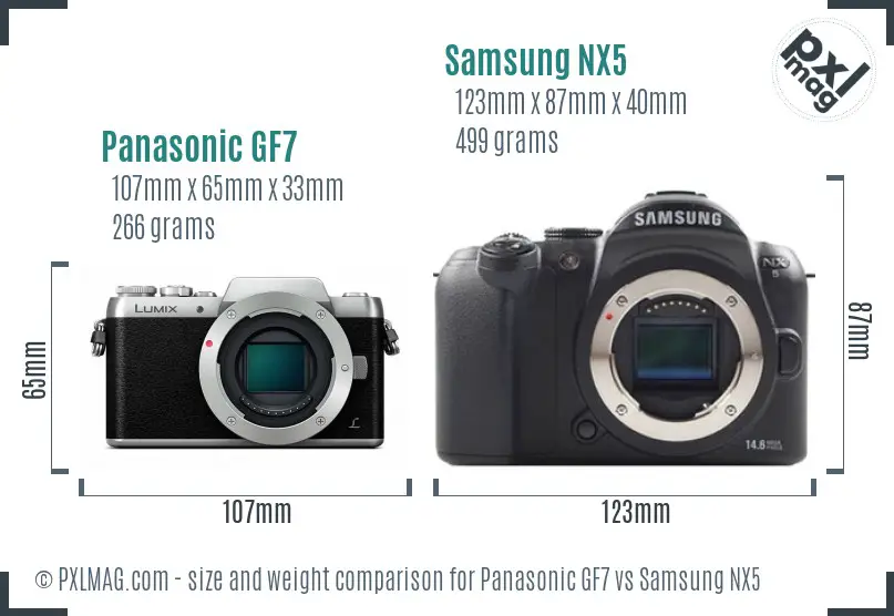 Panasonic GF7 vs Samsung NX5 size comparison