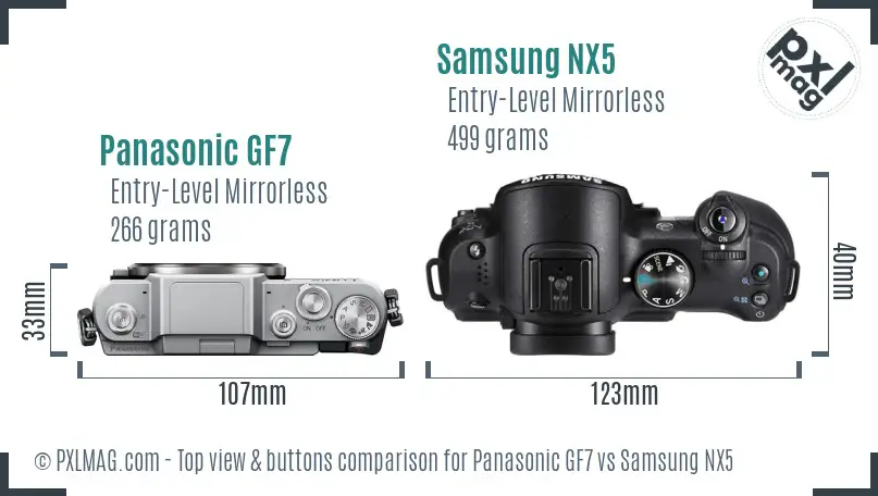 Panasonic GF7 vs Samsung NX5 top view buttons comparison