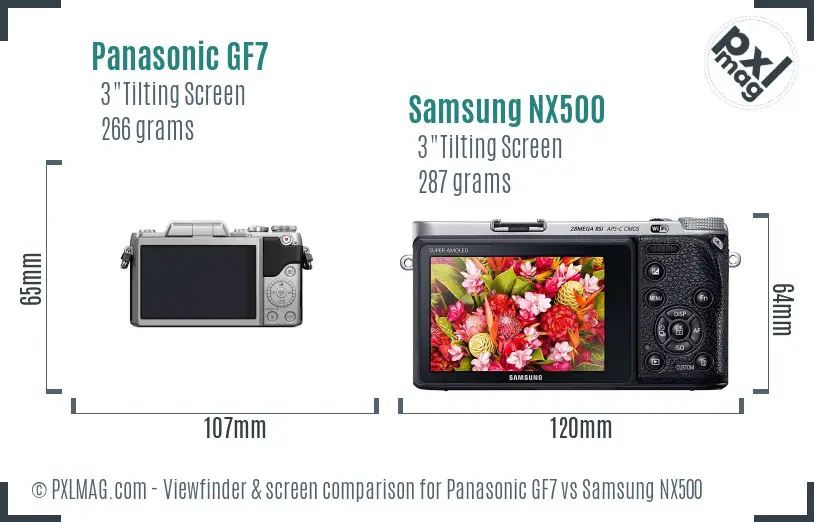 Panasonic GF7 vs Samsung NX500 Screen and Viewfinder comparison