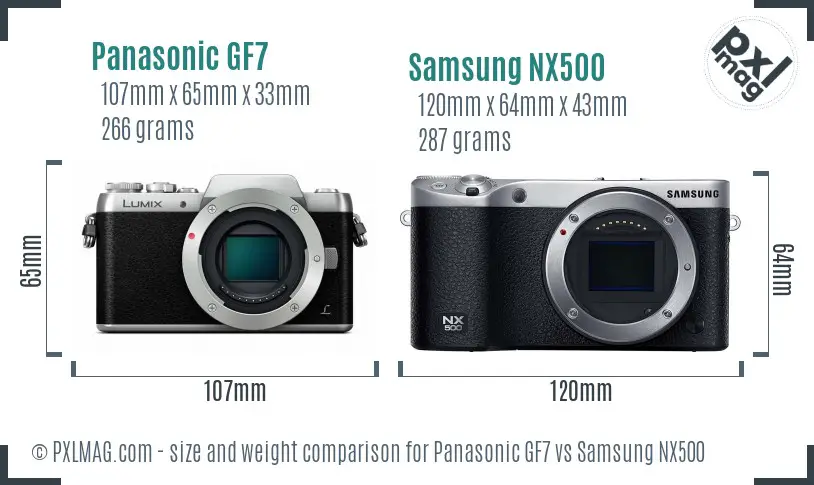 Panasonic GF7 vs Samsung NX500 size comparison
