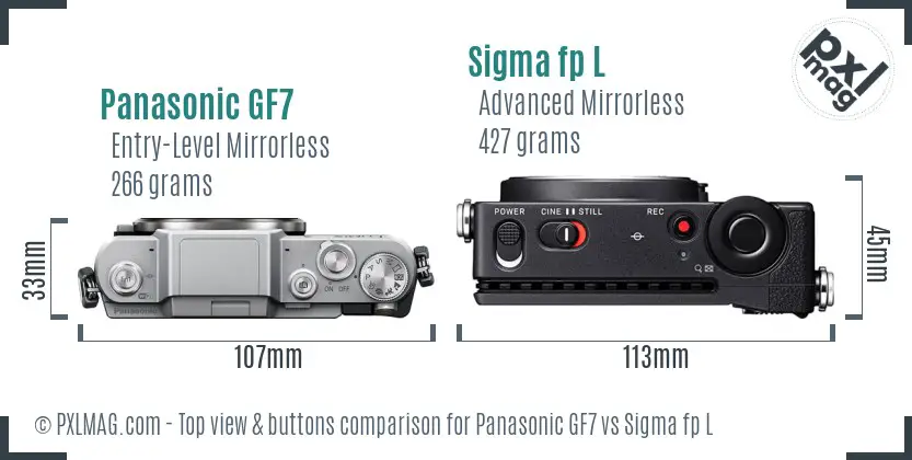 Panasonic GF7 vs Sigma fp L top view buttons comparison