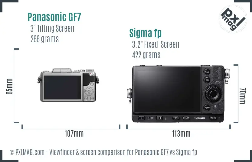 Panasonic GF7 vs Sigma fp Screen and Viewfinder comparison