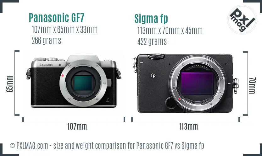 Panasonic GF7 vs Sigma fp size comparison