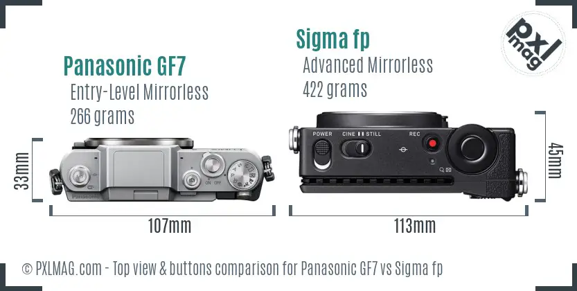 Panasonic GF7 vs Sigma fp top view buttons comparison