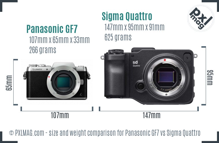 Panasonic GF7 vs Sigma Quattro size comparison