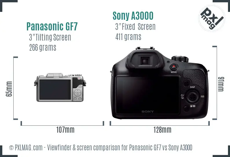 Panasonic GF7 vs Sony A3000 Screen and Viewfinder comparison