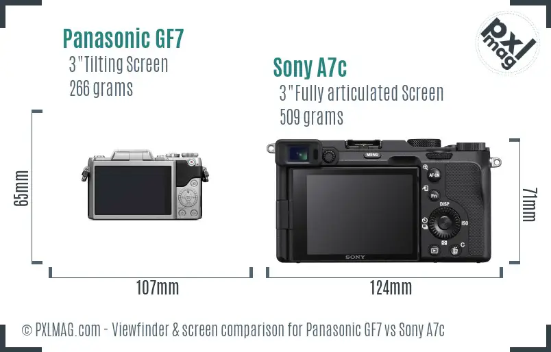 Panasonic GF7 vs Sony A7c Screen and Viewfinder comparison