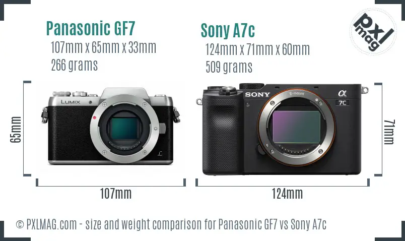 Panasonic GF7 vs Sony A7c size comparison