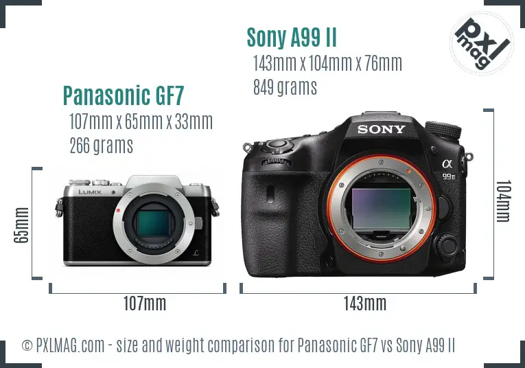 Panasonic GF7 vs Sony A99 II size comparison