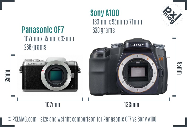 Panasonic GF7 vs Sony A100 size comparison