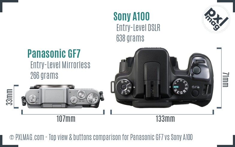 Panasonic GF7 vs Sony A100 top view buttons comparison