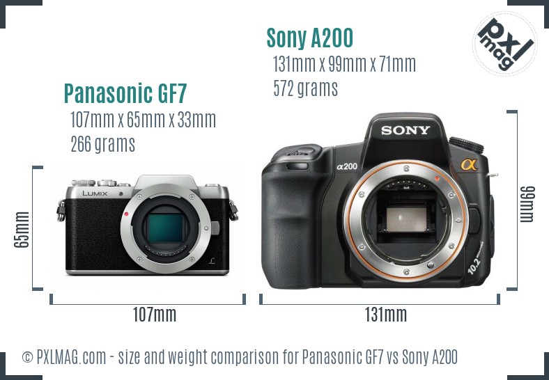 Panasonic GF7 vs Sony A200 size comparison