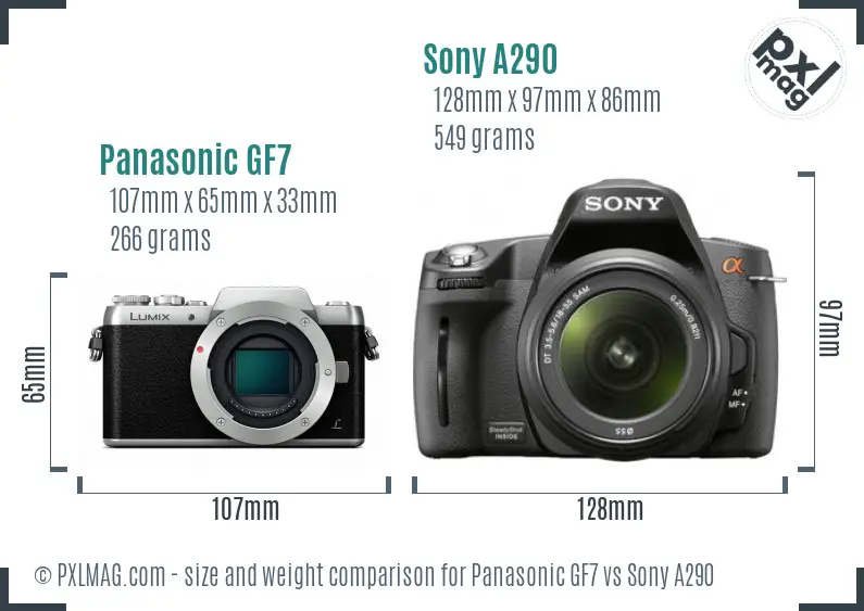 Panasonic GF7 vs Sony A290 size comparison