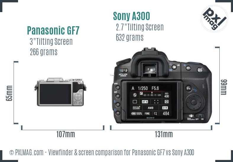 Panasonic GF7 vs Sony A300 Screen and Viewfinder comparison