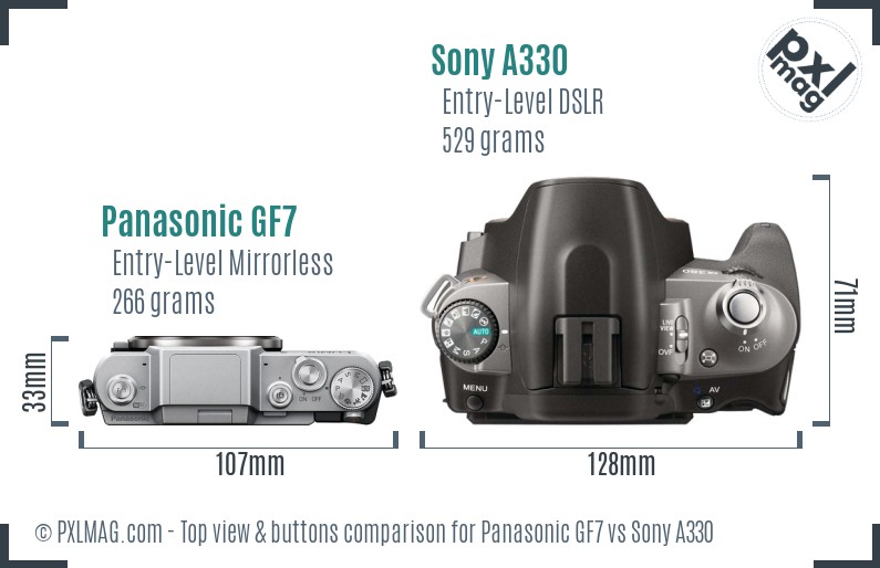 Panasonic GF7 vs Sony A330 top view buttons comparison