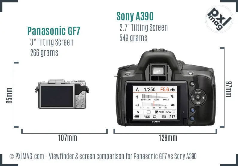 Panasonic GF7 vs Sony A390 Screen and Viewfinder comparison Panasonic GF7 vs Sony A390 Screen and Viewfinder comparison