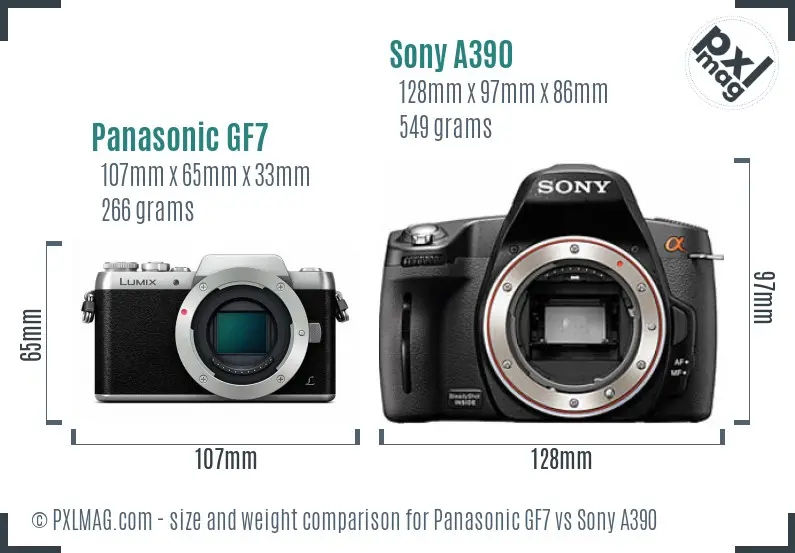 Panasonic GF7 vs Sony A390 size comparison Panasonic GF7 vs Sony A390 size comparison