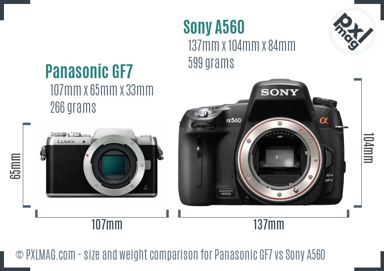 Panasonic GF7 vs Sony A560 size comparison