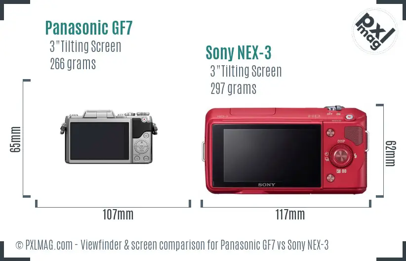 Panasonic GF7 vs Sony NEX-3 Screen and Viewfinder comparison