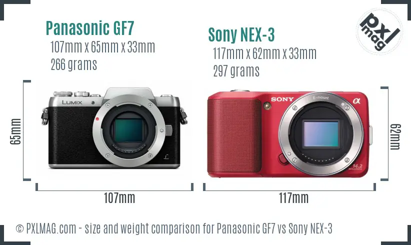 Panasonic GF7 vs Sony NEX-3 size comparison