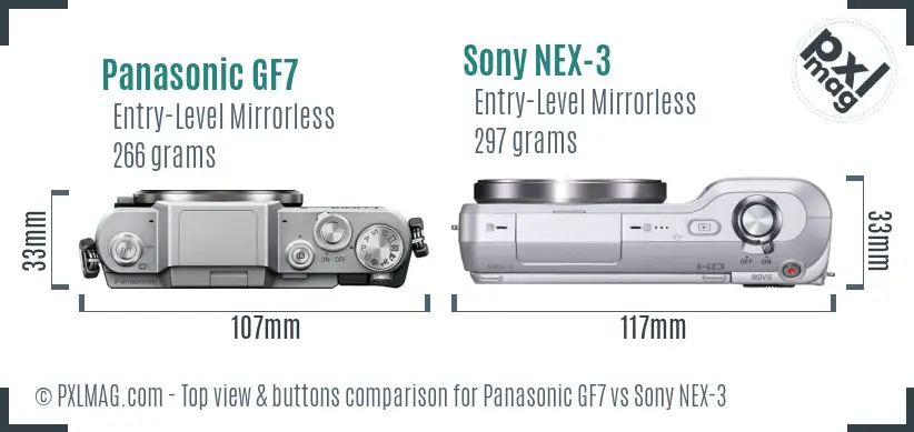 Panasonic GF7 vs Sony NEX-3 top view buttons comparison