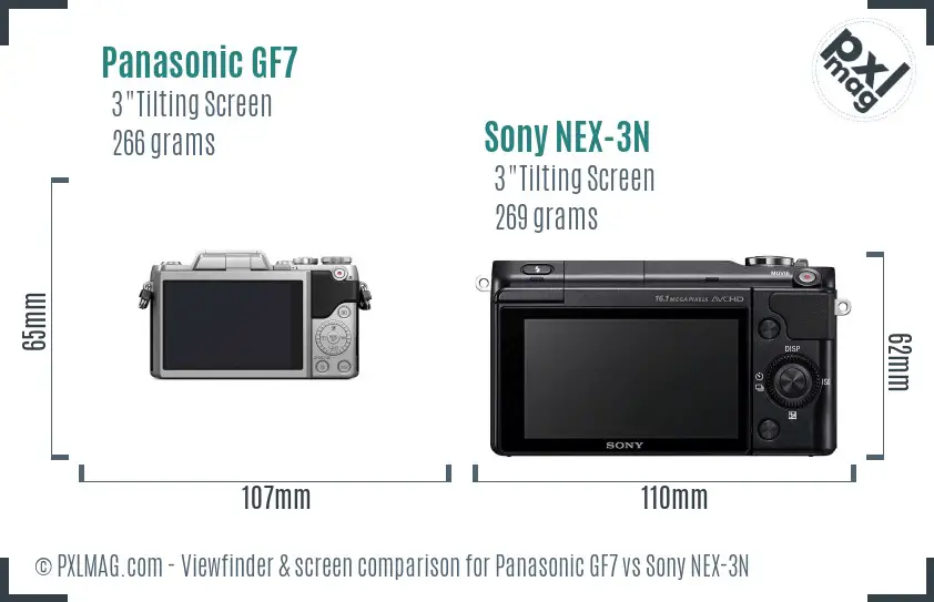 Panasonic GF7 vs Sony NEX-3N Screen and Viewfinder comparison