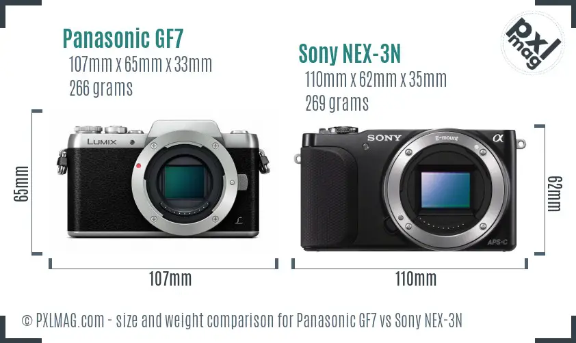 Panasonic GF7 vs Sony NEX-3N size comparison
