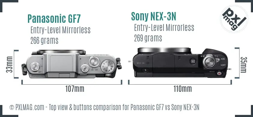 Panasonic GF7 vs Sony NEX-3N top view buttons comparison