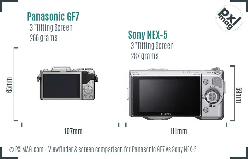 Panasonic GF7 vs Sony NEX-5 Screen and Viewfinder comparison