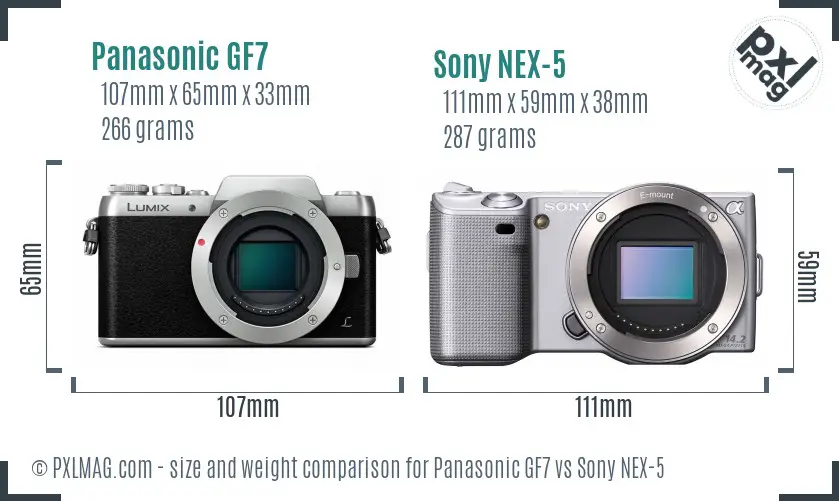 Panasonic GF7 vs Sony NEX-5 size comparison