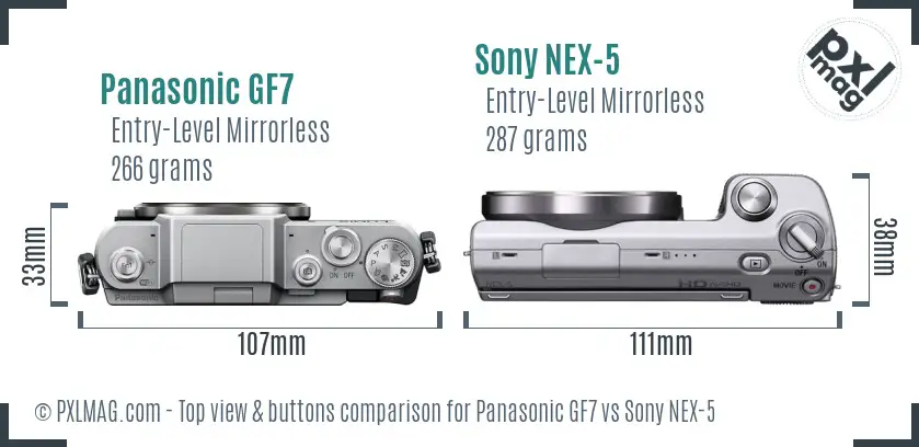 Panasonic GF7 vs Sony NEX-5 top view buttons comparison