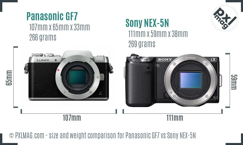 Panasonic GF7 vs Sony NEX-5N size comparison