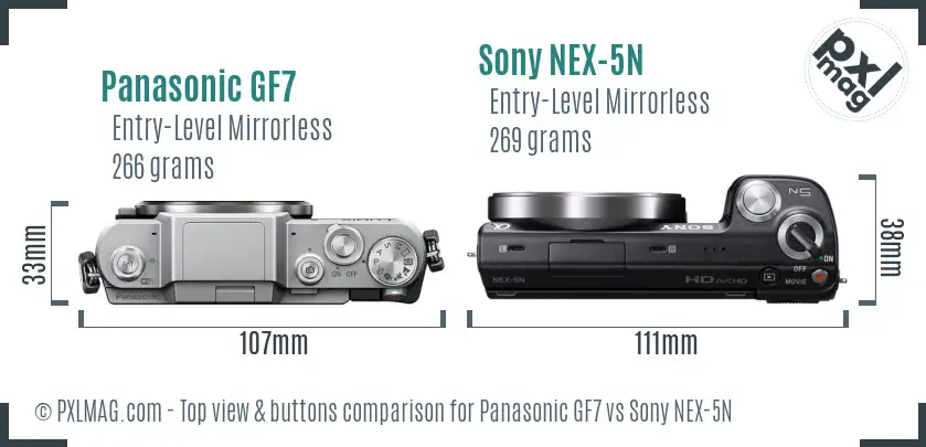 Panasonic GF7 vs Sony NEX-5N top view buttons comparison