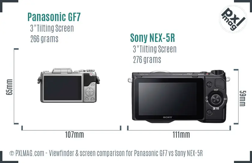 Panasonic GF7 vs Sony NEX-5R Screen and Viewfinder comparison