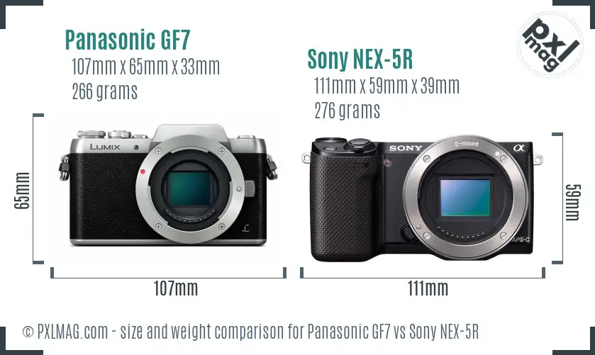 Panasonic GF7 vs Sony NEX-5R size comparison