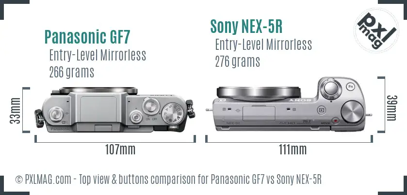 Panasonic GF7 vs Sony NEX-5R top view buttons comparison