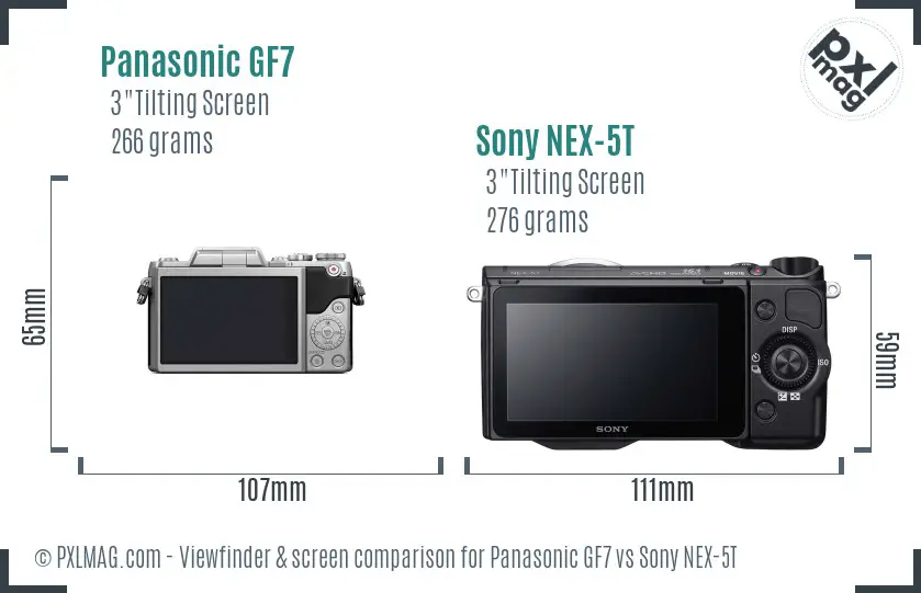 Panasonic GF7 vs Sony NEX-5T Screen and Viewfinder comparison