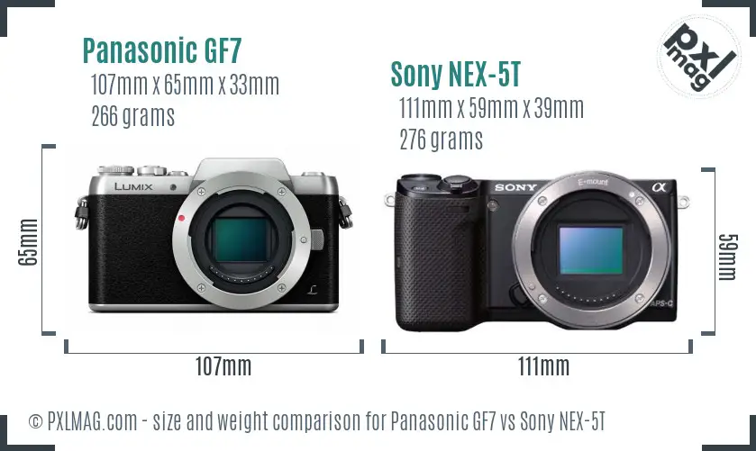 Panasonic GF7 vs Sony NEX-5T size comparison