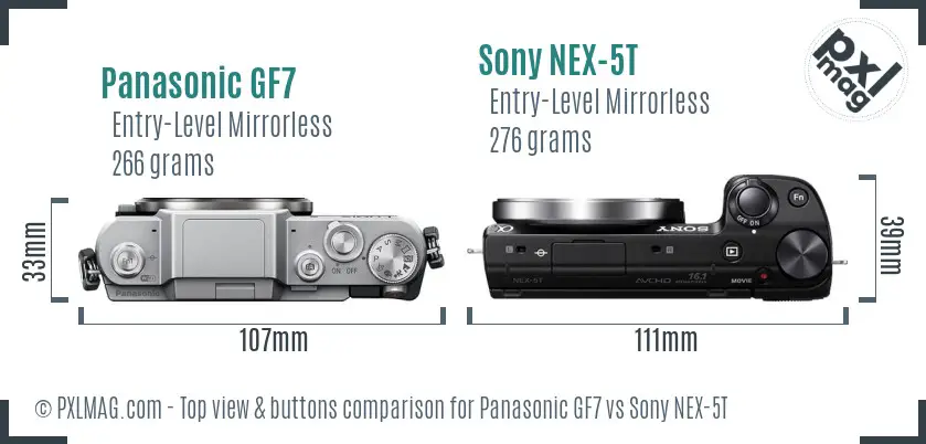 Panasonic GF7 vs Sony NEX-5T top view buttons comparison